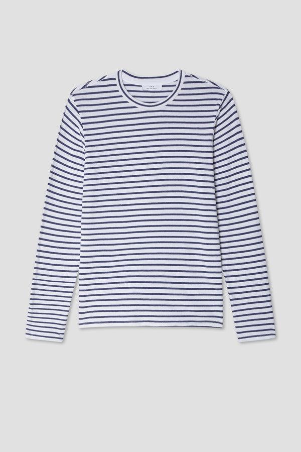 Save Khaki United LS Organic Hemp Stripe Crew Tee Union Blue