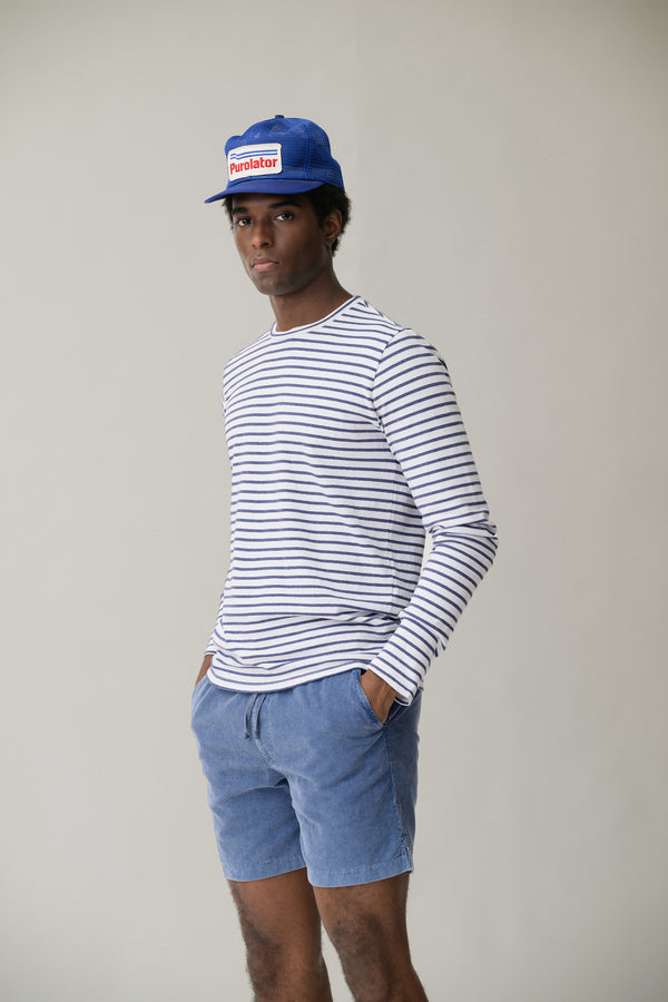 Save Khaki United LS Organic Hemp Stripe Crew Tee Union Blue