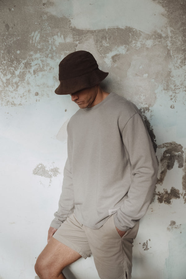 save khaki united LS Organic Terry Crew Heather Grey