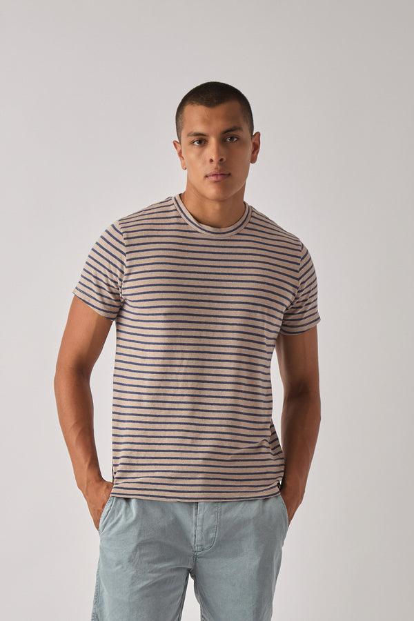 Save Khaki United Organic Hemp Stripe Crew Tee Union Blue