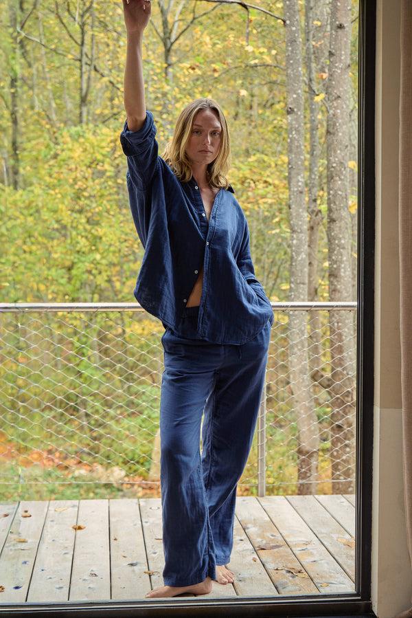 Save Khaki United Oversized Triple Gauze Easy Shirt Navy