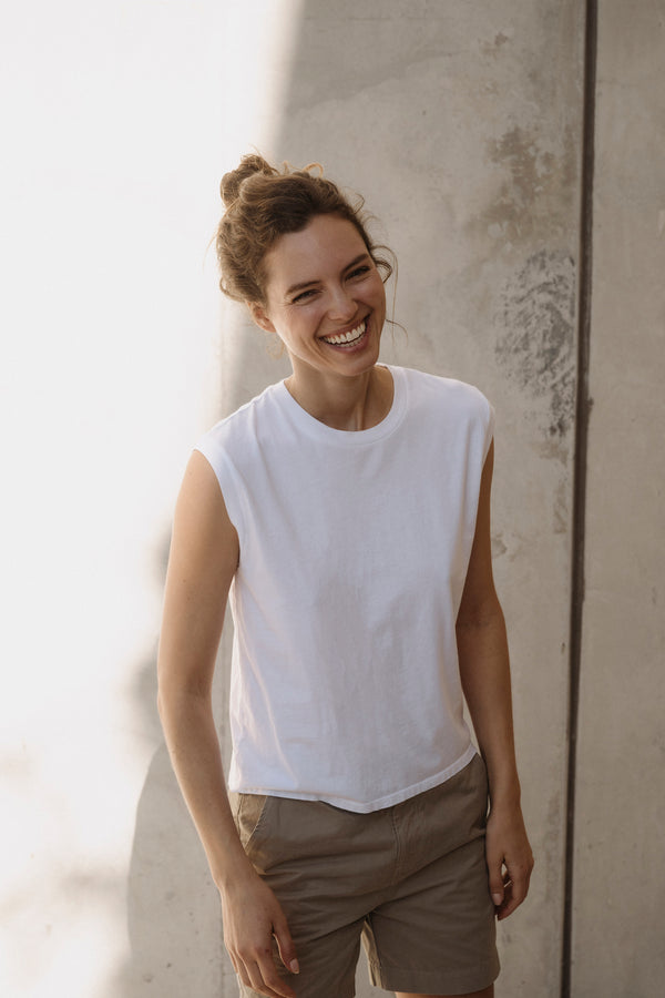 save khaki united Boyville Supima Muscle Tee White