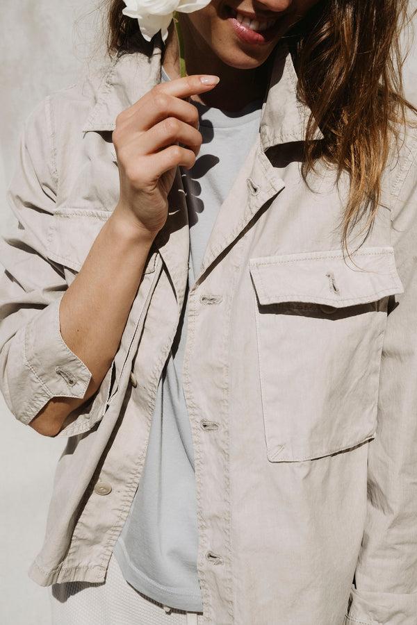 save khaki united Crop Camp Shirt Jacket Lichen