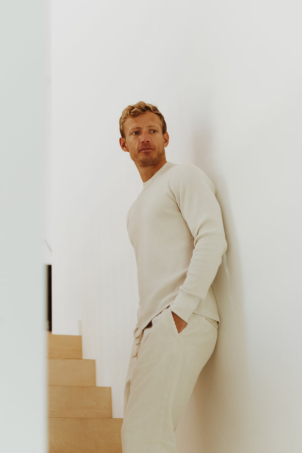 save khaki united LS Crew Waffle Tee Marine