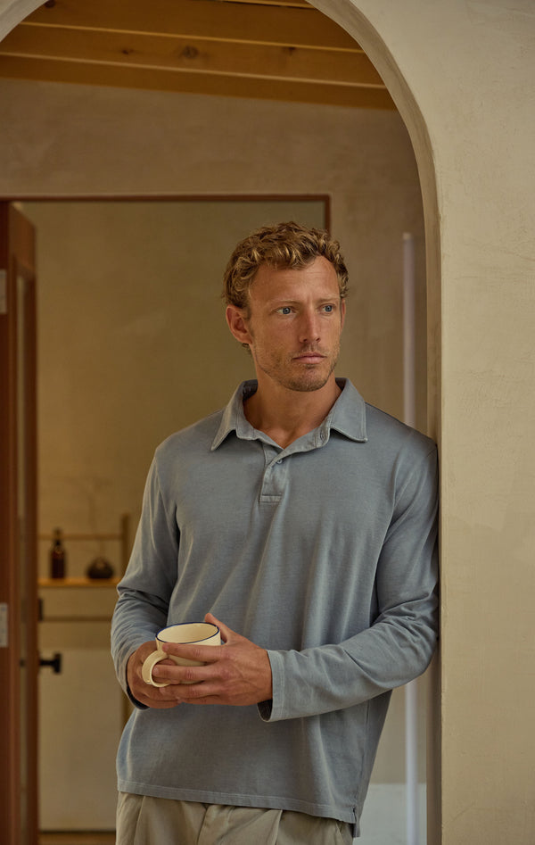 Save Khaki United LS Organic Recycled Polo Lichen