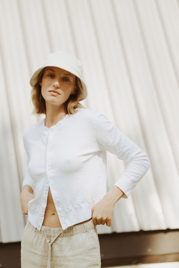 save khaki united LS Pointelle Cardigan White