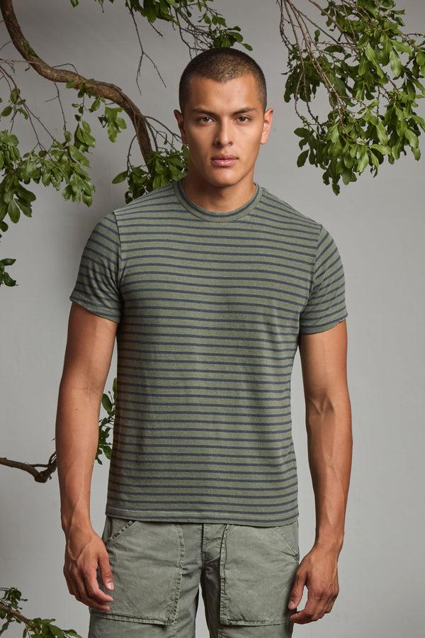save khaki united Organic Hemp Stripe Crew Tee Tea