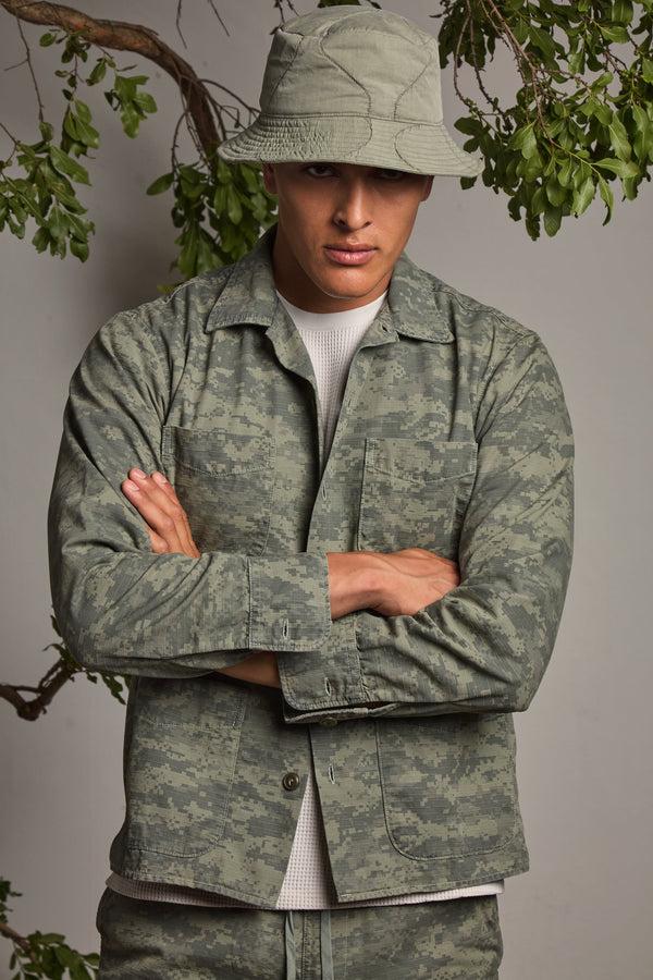 save khaki united Overdyed Camo Shirt Jacket Blue