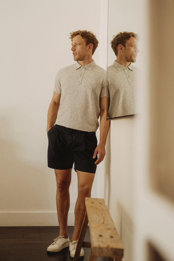 save khaki united Short Sleeve Stripe Polo Ash