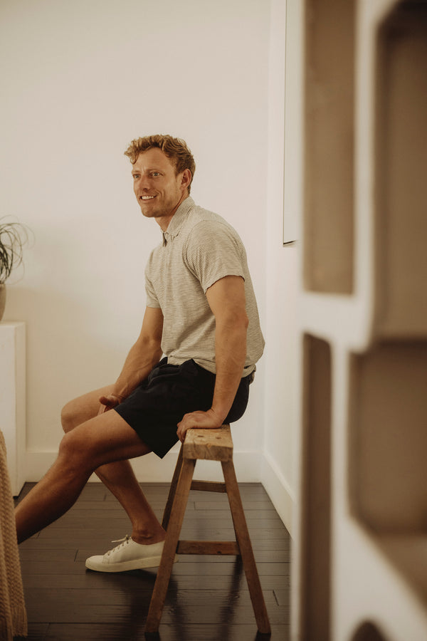 Save Khaki United Short Sleeve Stripe Polo Wave