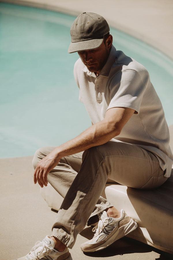 save khaki united Short Sleeve Waffle Polo Ash