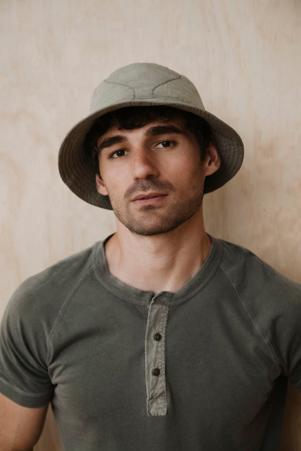 save khaki united SS Supima Henley Lichen