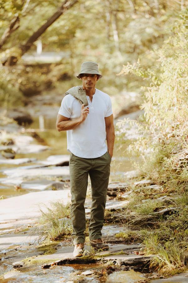 save khaki united SS Waffle Henley Marine