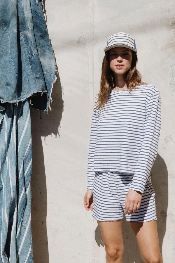 save khaki united Stripe Shorts Blue