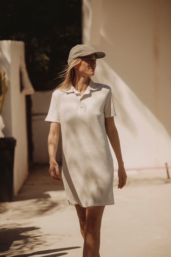 Save Khaki United Waffle Polo Dress Navy