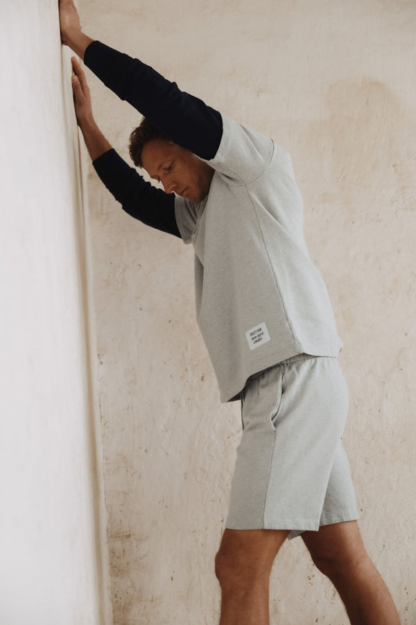 Save Khaki United Short Sleeve Organic Terry Boxy Crew Heather Grey