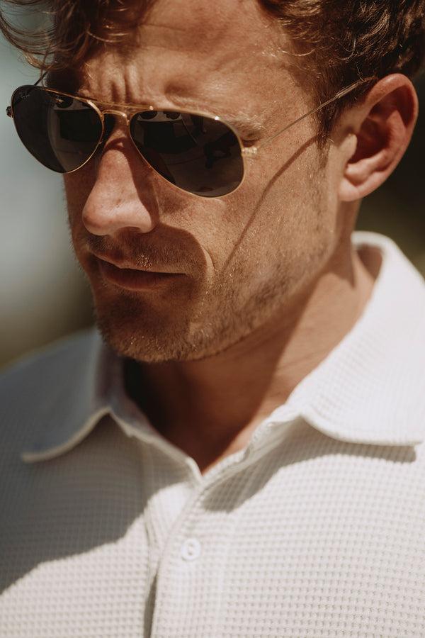 Save Khaki United Short Sleeve Waffle Polo Beach Blue