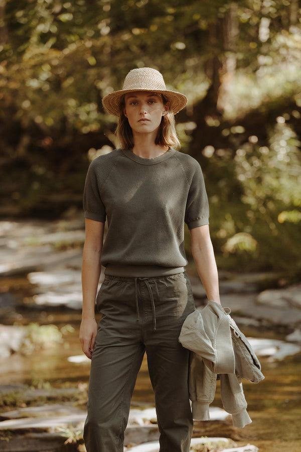 save khaki united Short Sleeve Waffle Sweatshirt Basil