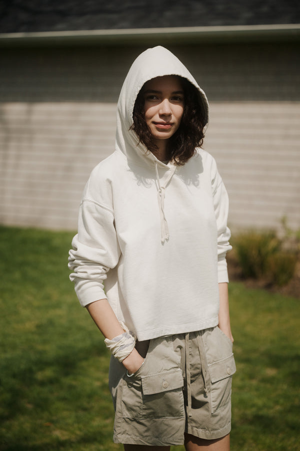 save khaki united Supima Fleece Cropped Hoodie Navy