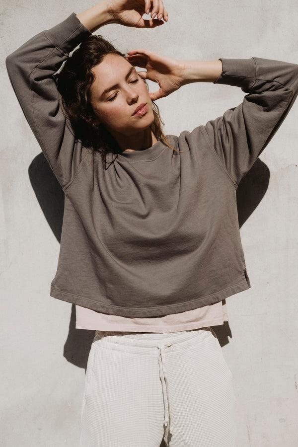 save khaki united Supima Fleece Cropped Sweatshirt Basil