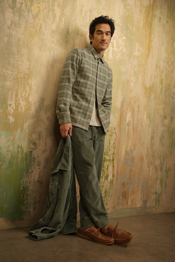 save khaki united Vintage Flannel Slub Shirt Light Green