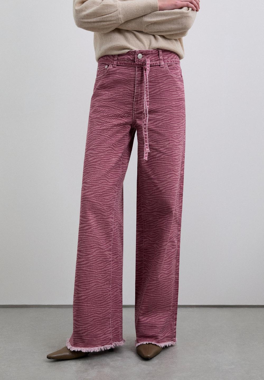 Scalpers ANIMAL PRINT DRAWSTRING TROUSERS RASPBERRY