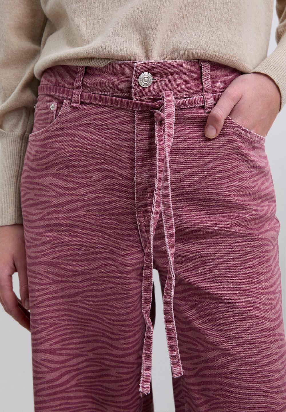 Scalpers ANIMAL PRINT DRAWSTRING TROUSERS RASPBERRY
