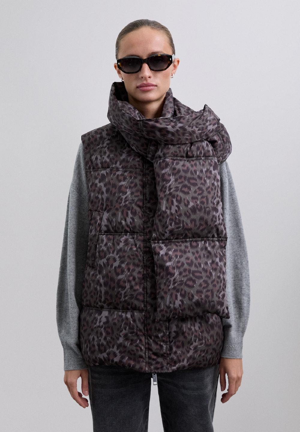 Scalpers ANIMAL PRINT GILET WITH DETACHABLE SCARF ANIMAL PRINT