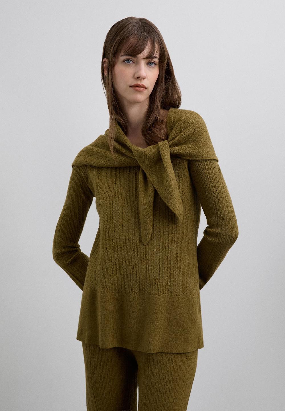 Scalpers ASYMMETRIC SWEATER WITH DETACHABLE CAPE KHAKI