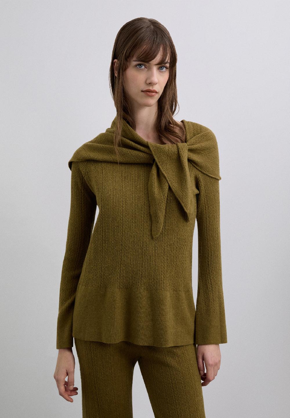 Scalpers ASYMMETRIC SWEATER WITH DETACHABLE CAPE KHAKI