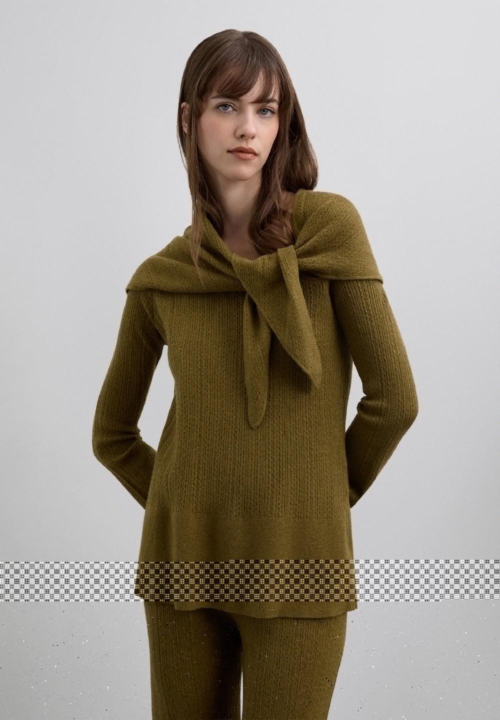scalpers ASYMMETRIC SWEATER WITH DETACHABLE CAPE KHAKI