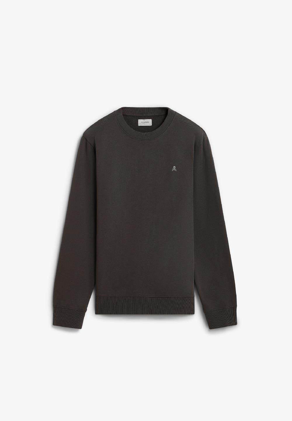 Scalpers BASIC SWEATSHIRT WITH CONTRAST EMBROIDERY DARK BROWN