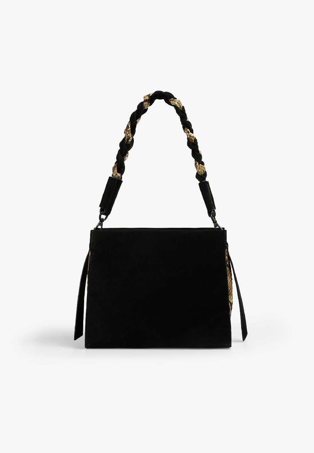 Scalpers BRAIDED BAG WITH ANIMAL PRINT DETAILS BLACK/SNAKE PRINT