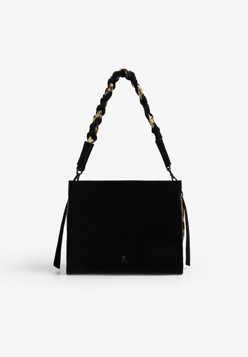 scalpers BRAIDED BAG WITH ANIMAL PRINT DETAILS BLACK/SNAKE PRINT