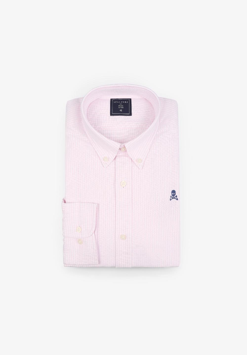 Scalpers CAMISA OXFORD CALAVERA CONTRASTE PINK STRIPES