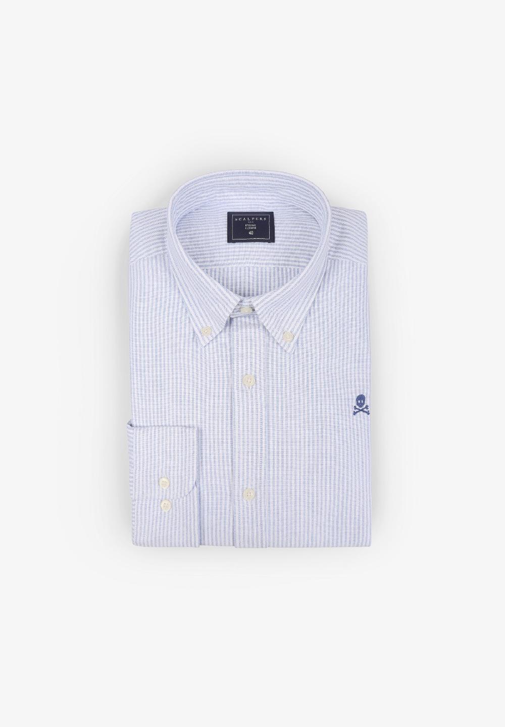 Scalpers CAMISA OXFORD CALAVERA CONTRASTE SKYBLUE STRIPES