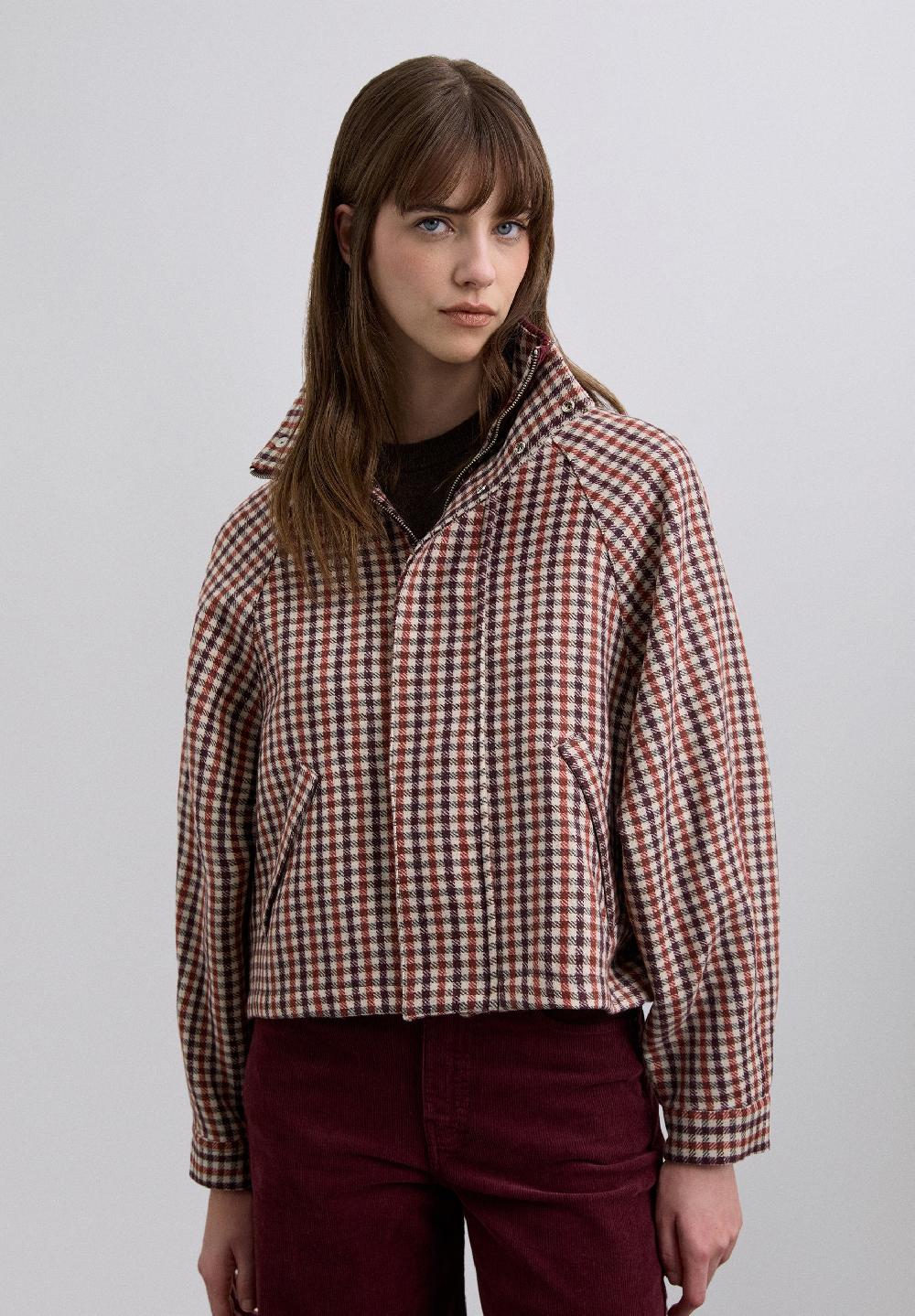 Scalpers CHECKED BOMBER JACKET WITH CORDUROY COLLAR BURGUNDY CHECK