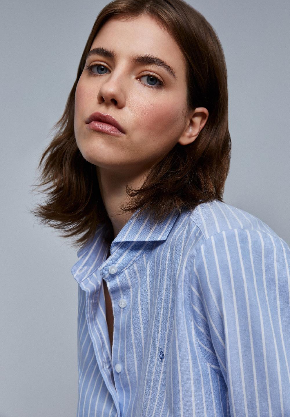 Scalpers CLASSIC SHIRT WITH CHEST EMBROIDERY BLUE STRIPES