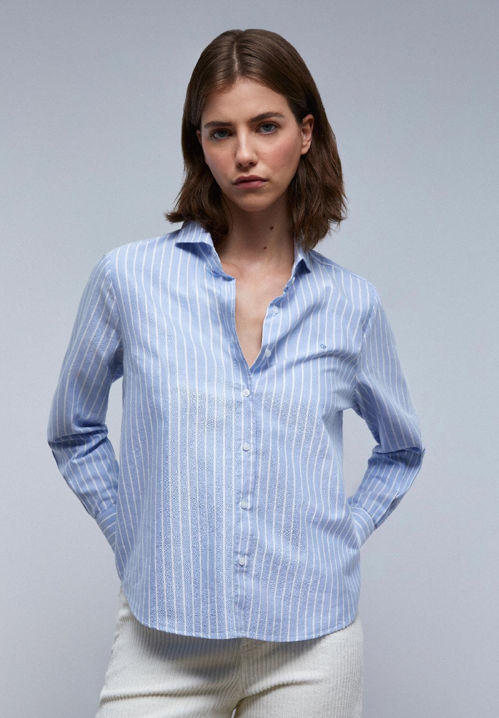 scalpers CLASSIC SHIRT WITH CHEST EMBROIDERY BLUE STRIPES