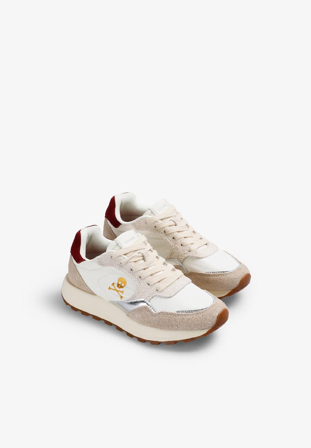 Scalpers CONTRAST MULTI-TEXTURE SNEAKERS BURGUNDY/BEIGE