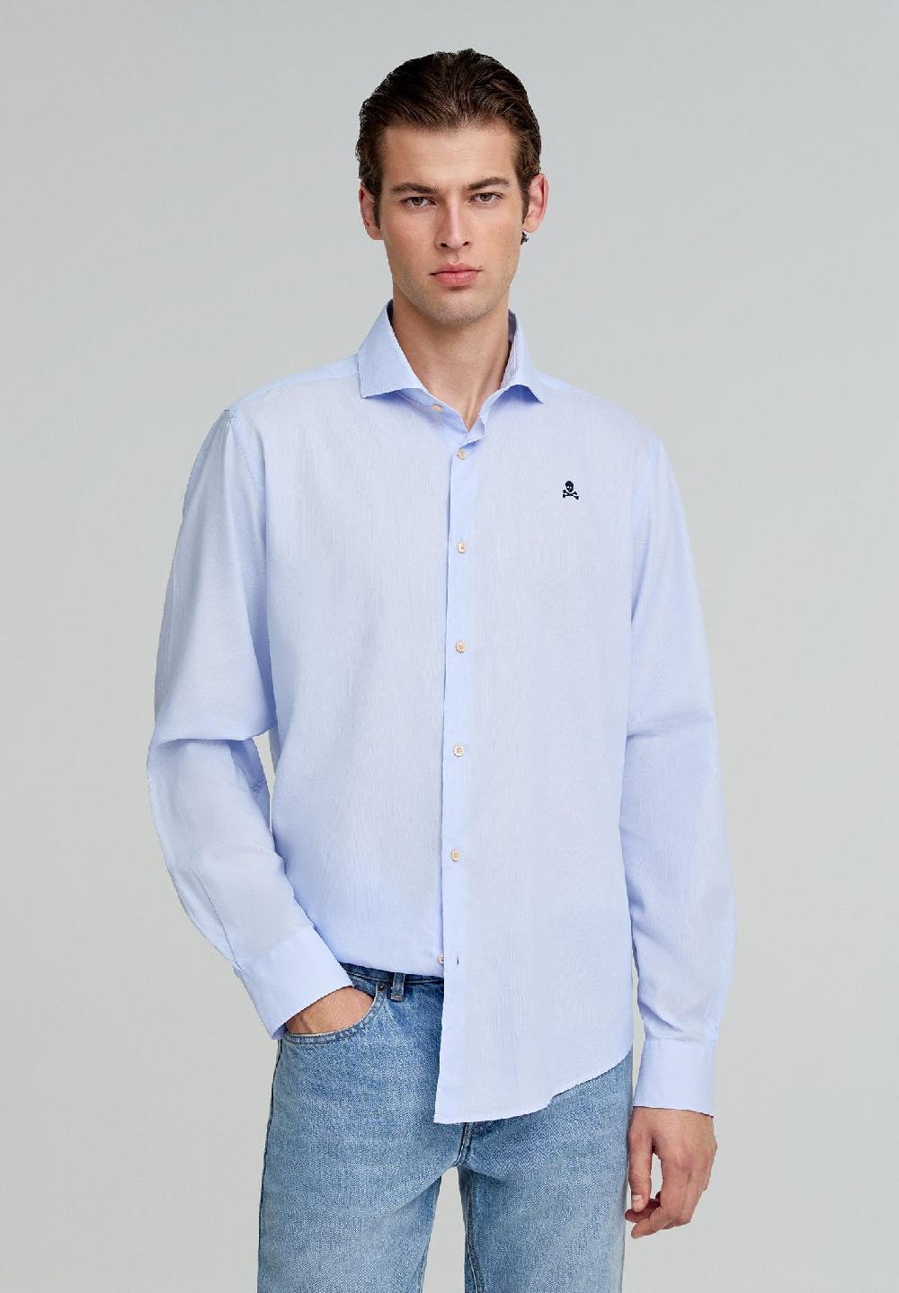Scalpers CONTRAST SKULL PLAIN FORMAL SHIRT BLUE STRIPES