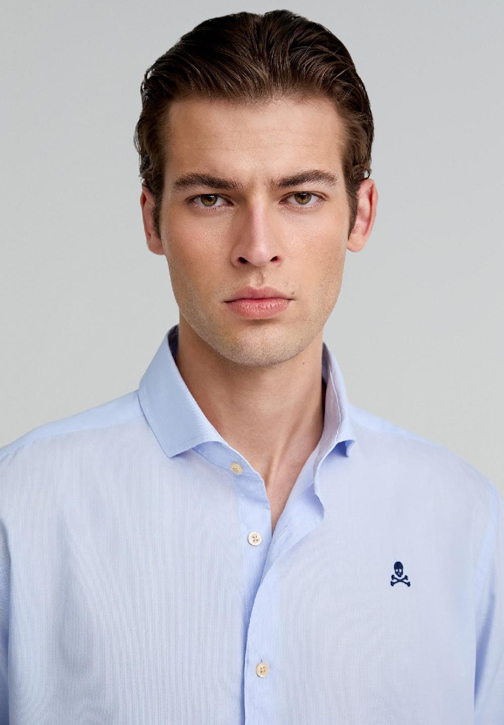 Scalpers CONTRAST SKULL PLAIN FORMAL SHIRT BLUE STRIPES