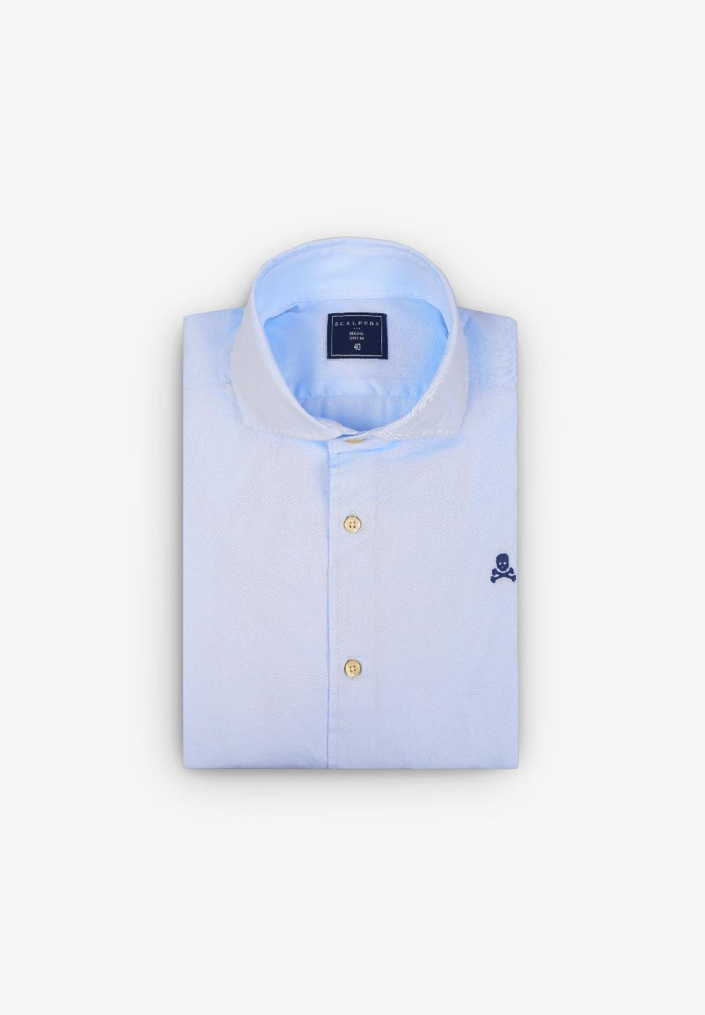 scalpers CONTRAST SKULL PLAIN FORMAL SHIRT BLUE STRIPES