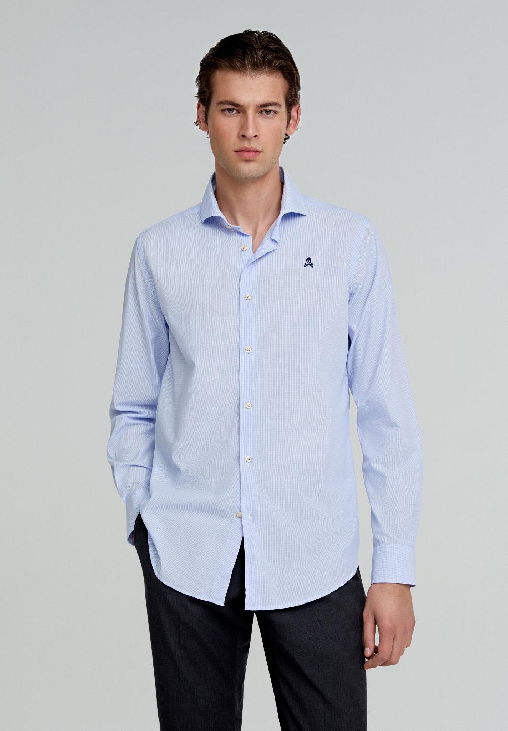 Scalpers CONTRAST SKULL PLAIN FORMAL SHIRT SKYBLUE CHECK