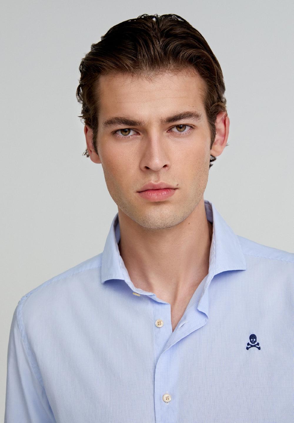 Scalpers CONTRAST SKULL PLAIN FORMAL SHIRT SKYBLUE CHECK