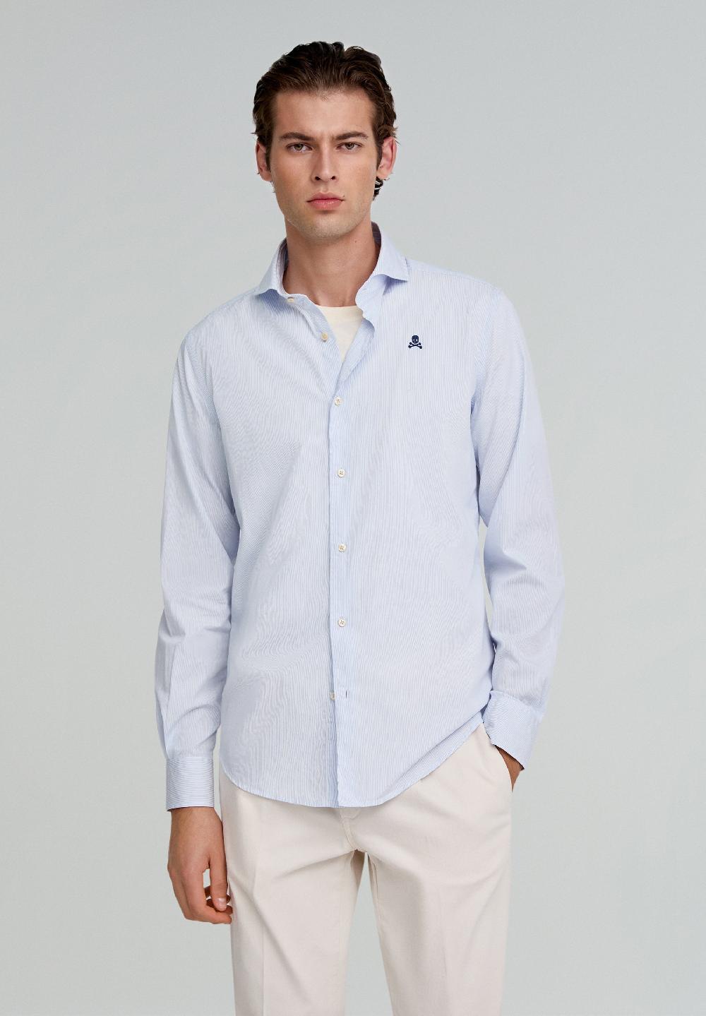 Scalpers CONTRAST SKULL PLAIN FORMAL SHIRT SKYBLUE STRIPES