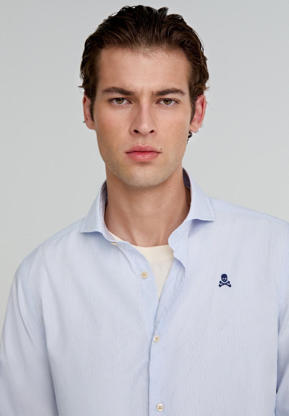 Scalpers CONTRAST SKULL PLAIN FORMAL SHIRT SKYBLUE STRIPES