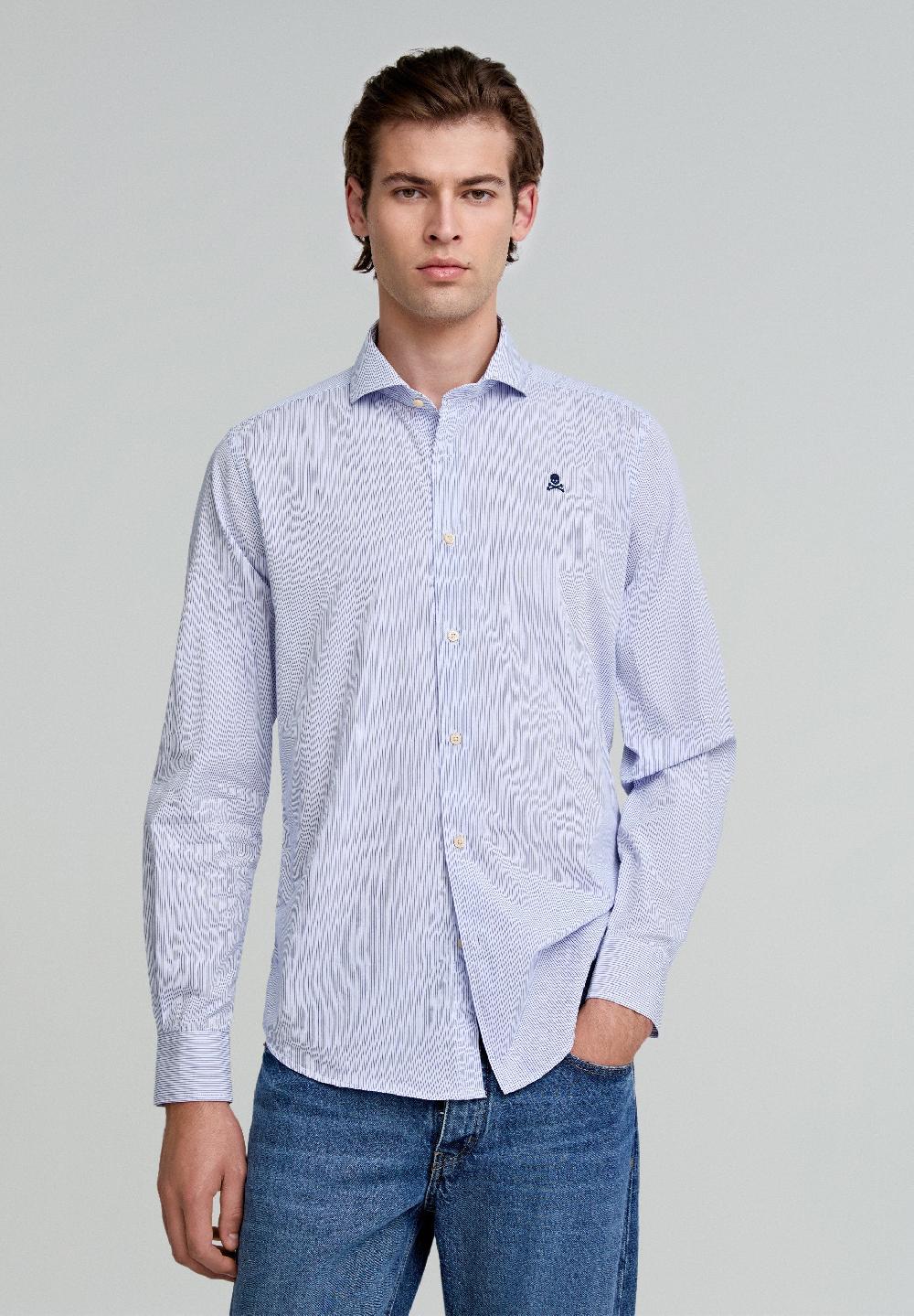 Scalpers CONTRAST SKULL PLAIN FORMAL SHIRT WHITE BLUE STRIPES