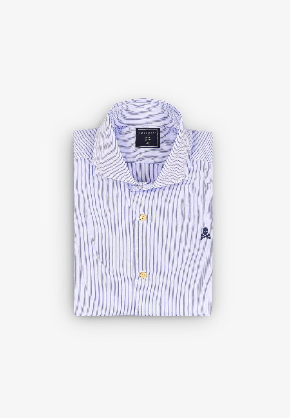 scalpers CONTRAST SKULL PLAIN FORMAL SHIRT WHITE BLUE STRIPES