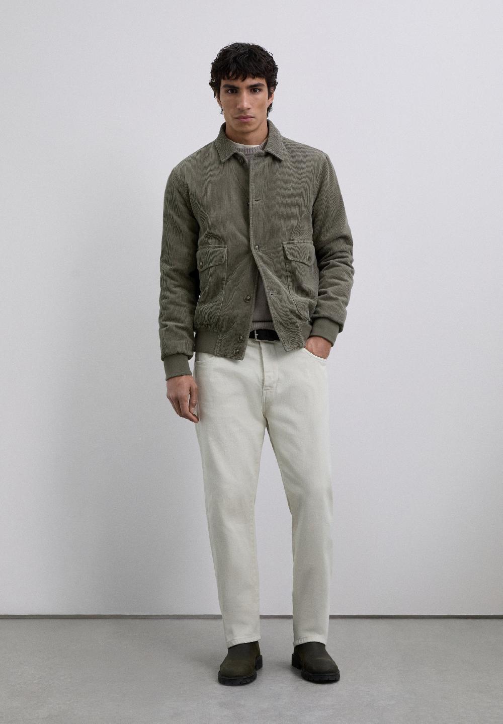 Scalpers CORDUROY BOMBER JACKET WITH SKULL LIGHT KHAKI